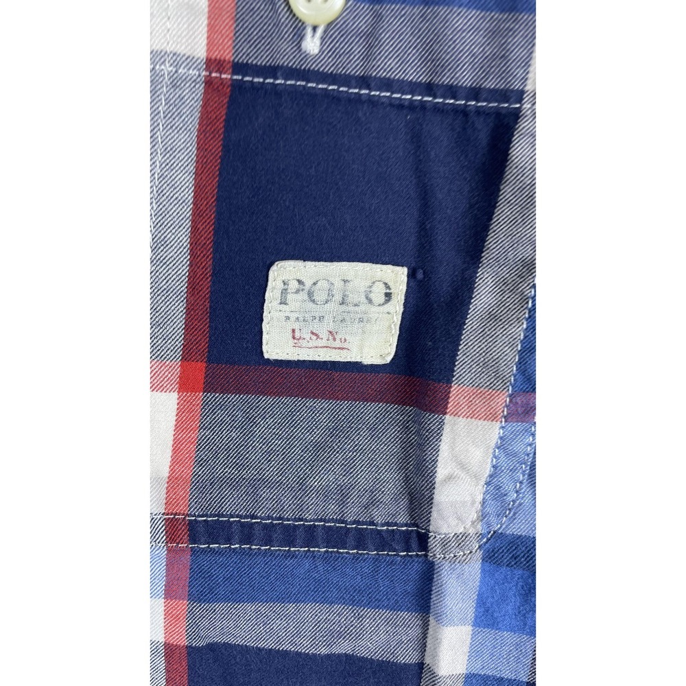 Polo Ralph Lauren Shirt Boys Large 14-16 Blue Red Plaid Button Front Long Sleeve - Picture 2 of 7